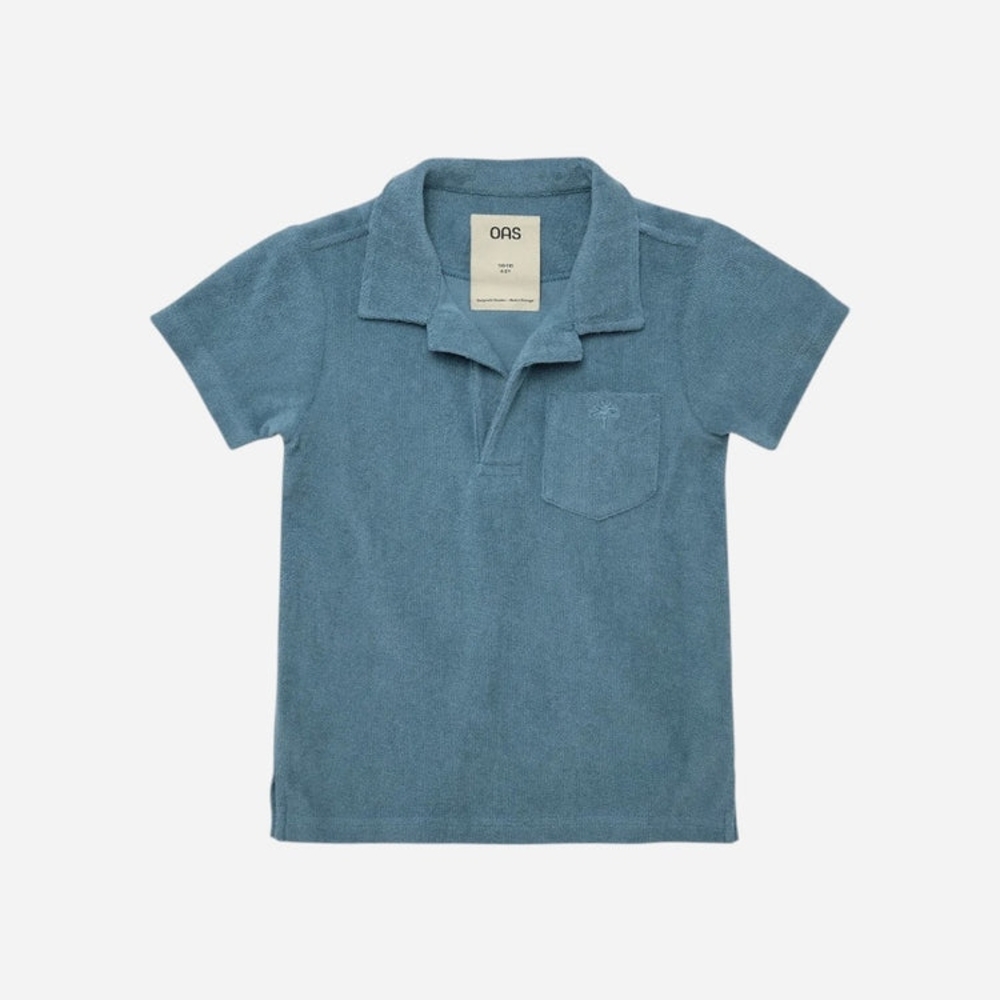 OAS Polo Men Coronet Polo Terry Shirt Aqua Blue Size S EUC